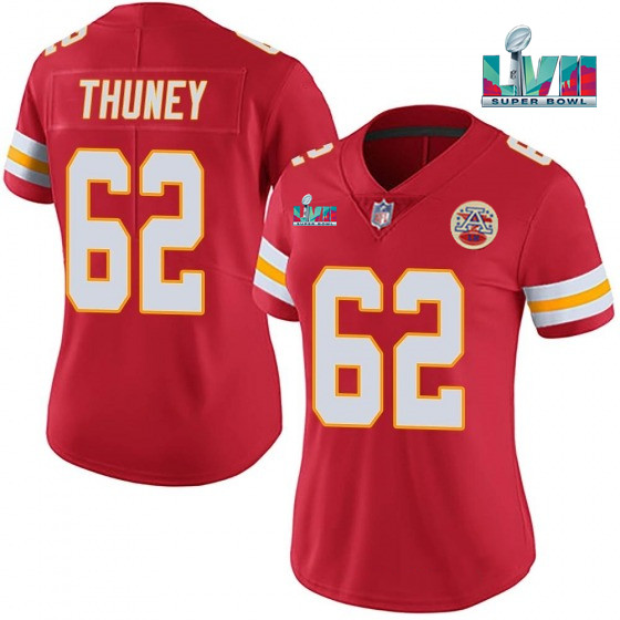 Women's Kansas City Chiefs #62 Joe Thuney Red Super Bowl LVII Patch Vapor Stitched Jersey(Run Small)